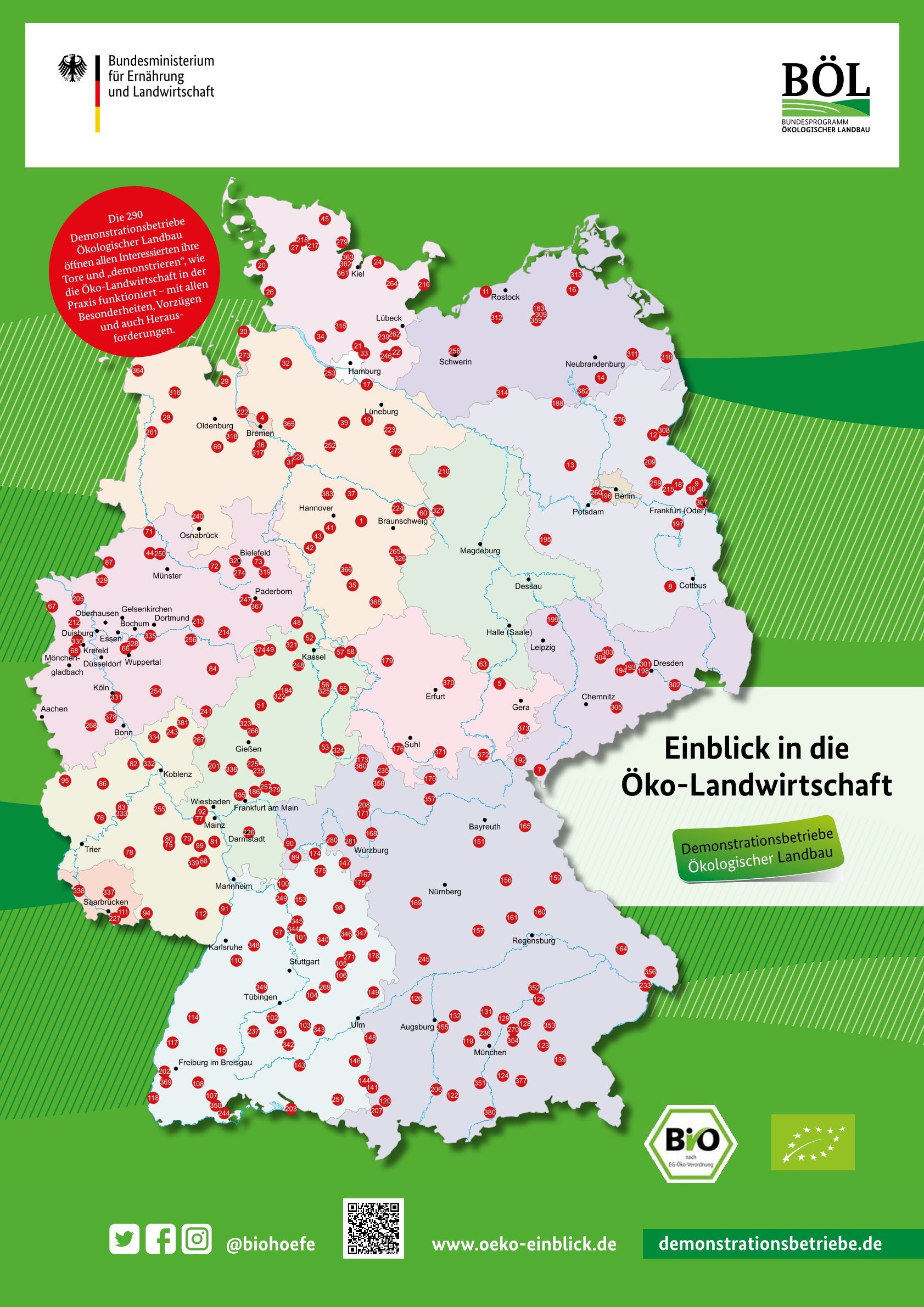 Deutschlandkarte der Demonstrationsbetriebe Ökologischer Landbau