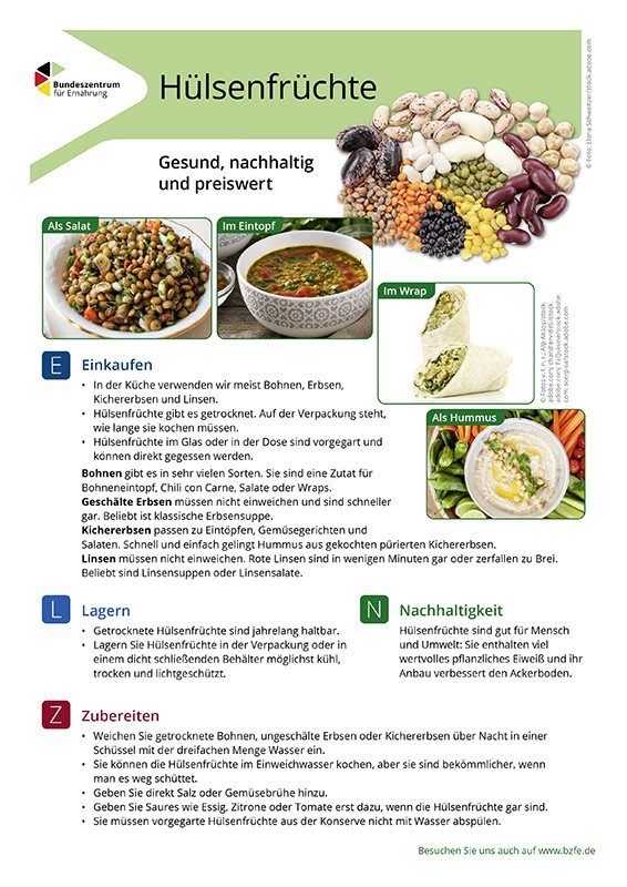 Produktbild: Hülsenfrüchte - Lebensmittel-Infoblatt. Öffnet die Seite zum bestellen.