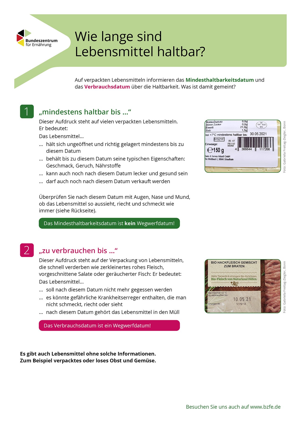 MHD/Verbrauchsdatum - Lebensmittel-Infoblatt