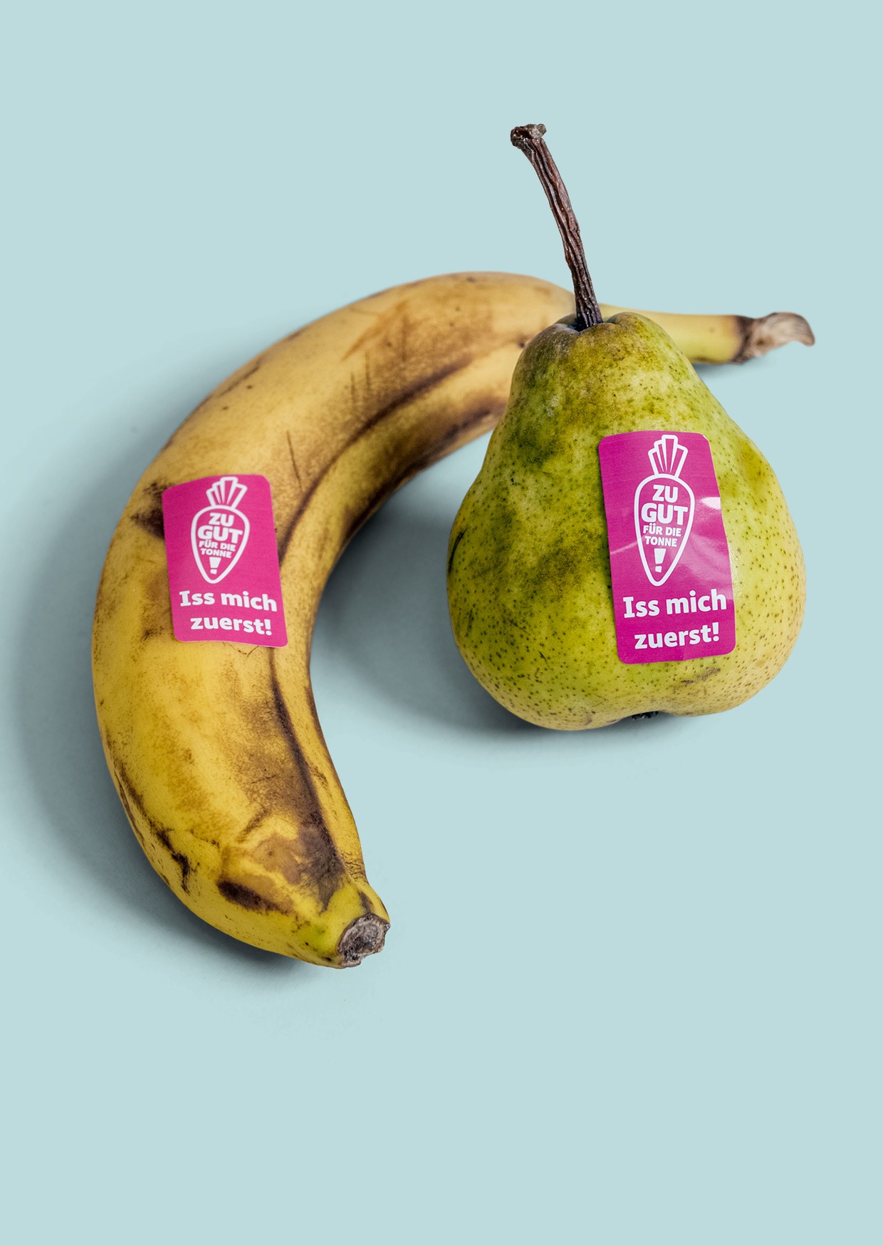 "Iss mich zuerst!"-Etiketten mit Postkarte