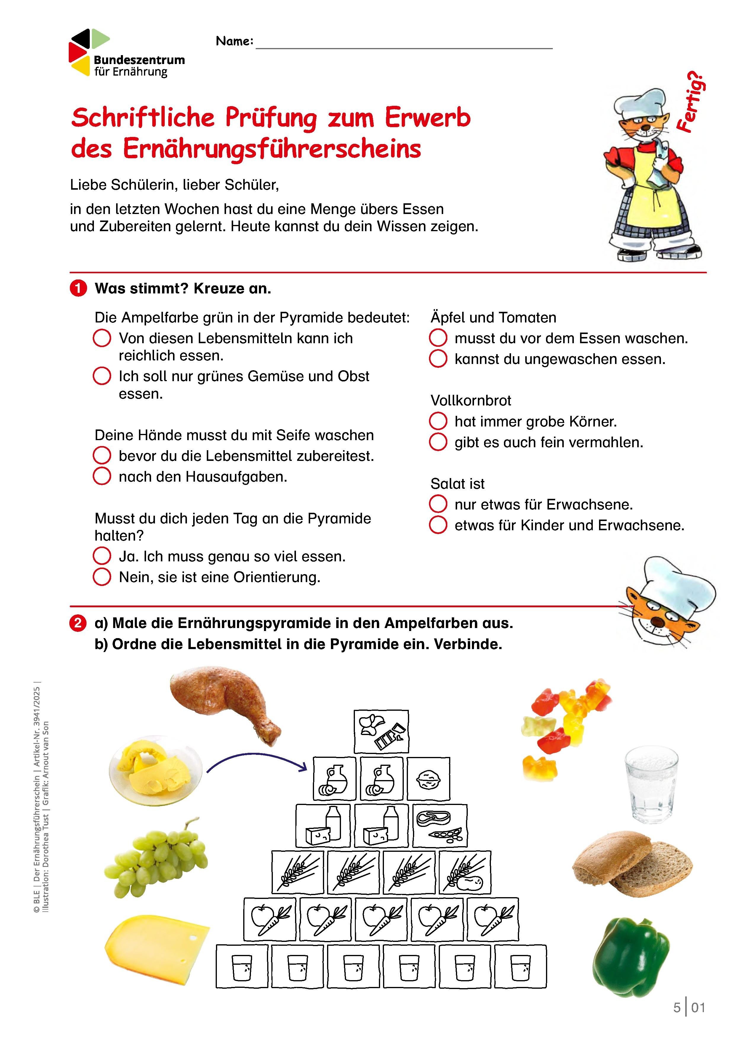 Ernährungsführerschein - Prüfungsfragebogen