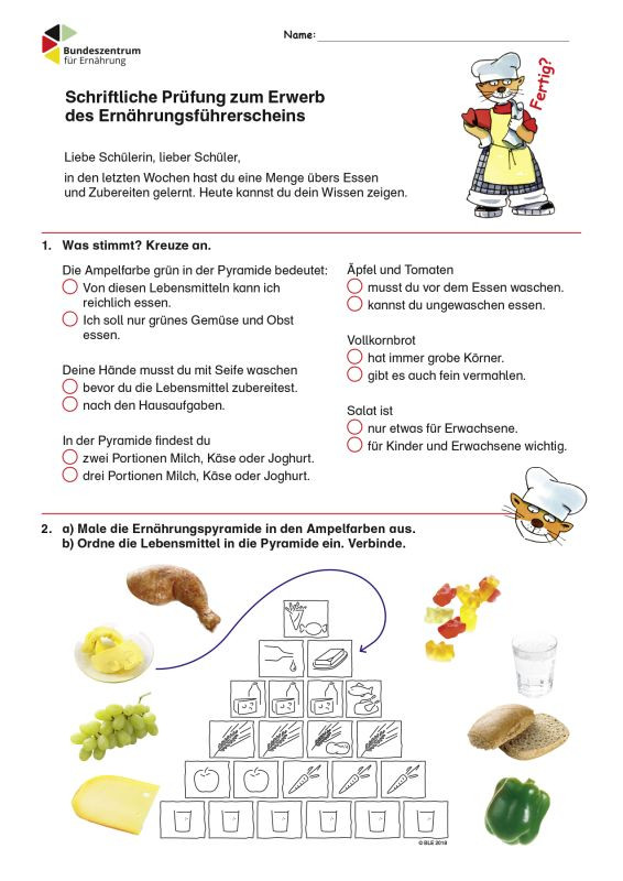 Der Ernährungsführerschein - Prüfungsfragebogen im 10er Pack